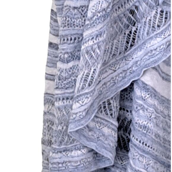 NWOT Knitted & Knotted Blue Lace Crochet Round Hem Ruffle Open Front Cardigan S - Picture 5 of 16